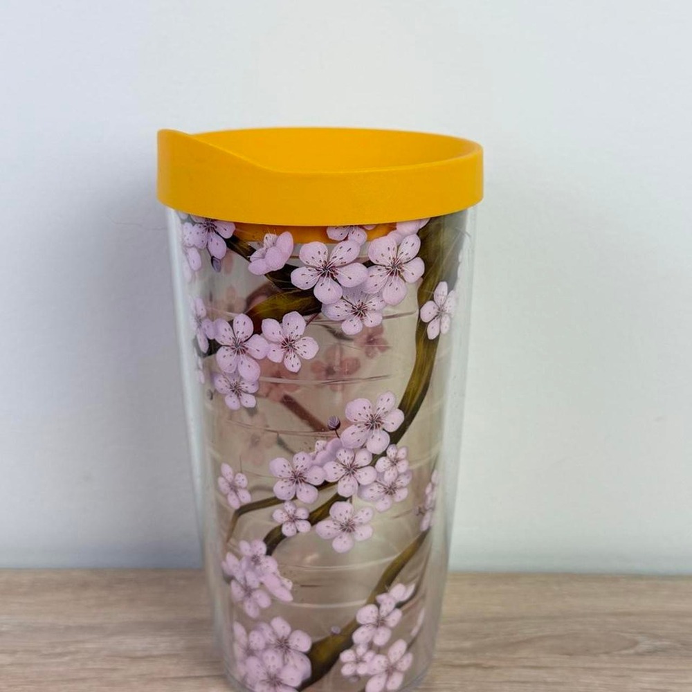 Tervis Pink Cherry Blossom Tumbler with Yellow Lid